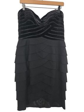 Adrianna Papell Strapless Black Velvet Tiered Cocktail Dress Formal 14